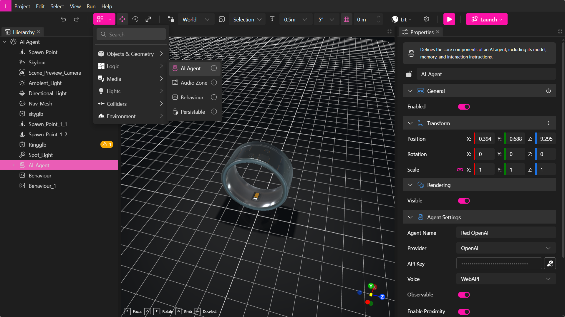 Agente de IA en el menú de elementos