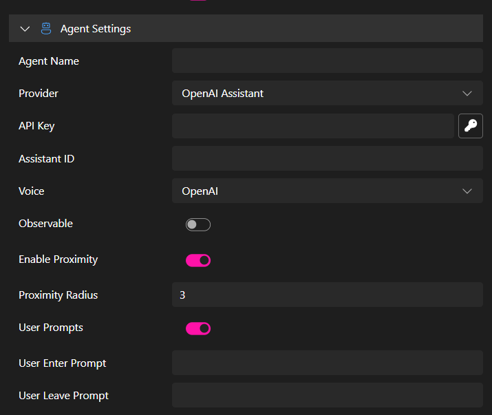 Panel de Propiedades del Agente de IA